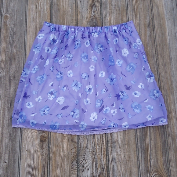 Vintage Floral Sheer Lace Trim Lined Skort Skirt - Picture 8 of 11